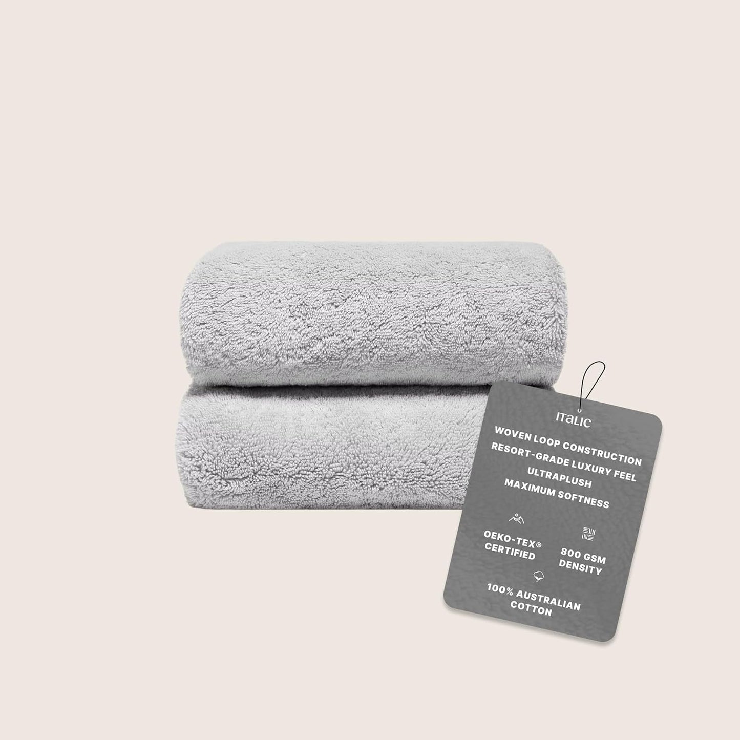 Italic Ultraplush 100% Australian Cotton Bath Sheets - Set of 2 Luxury Extra Large Heavy Duty Bath Sheets, 800GSM Plush and Absorbent Bath Sheets for Hotels, Bath & Spa (Light Gray)