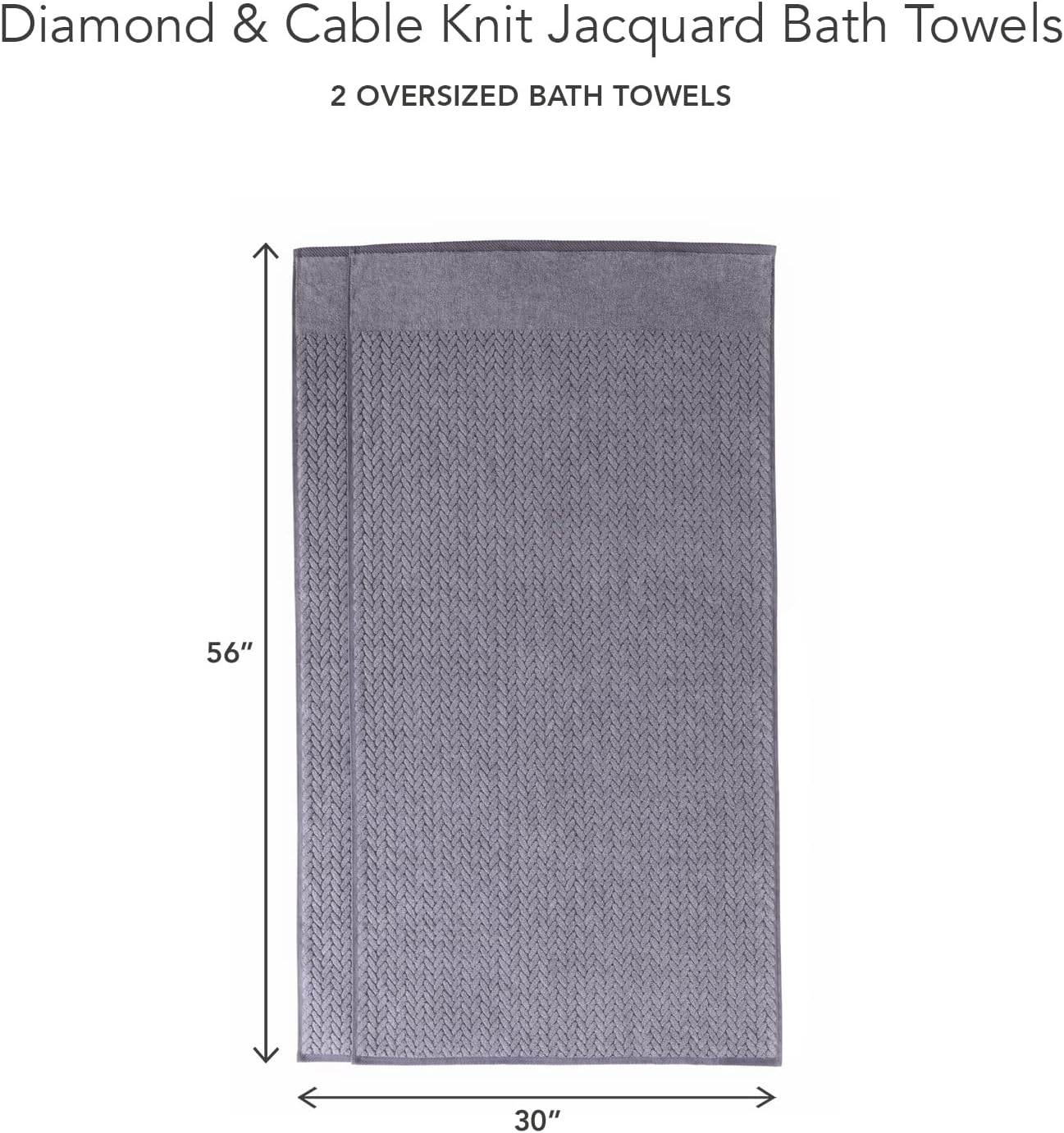 Texere 100% Organic Cotton Jacquard 650 GSM Premium Bath Towel Sets - Extra Absorbent Quick Dry and Soft (Cable, Granite, 2 Bath Towels)