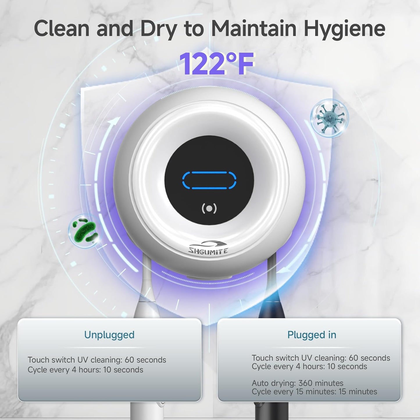 Toothbrush Sanitizer Holder - Smart Toothbrush Holder with Cleaning & Drying, Touch Switc, Rechargeable Toothbrush Wall Holders for Bathrooms (White)