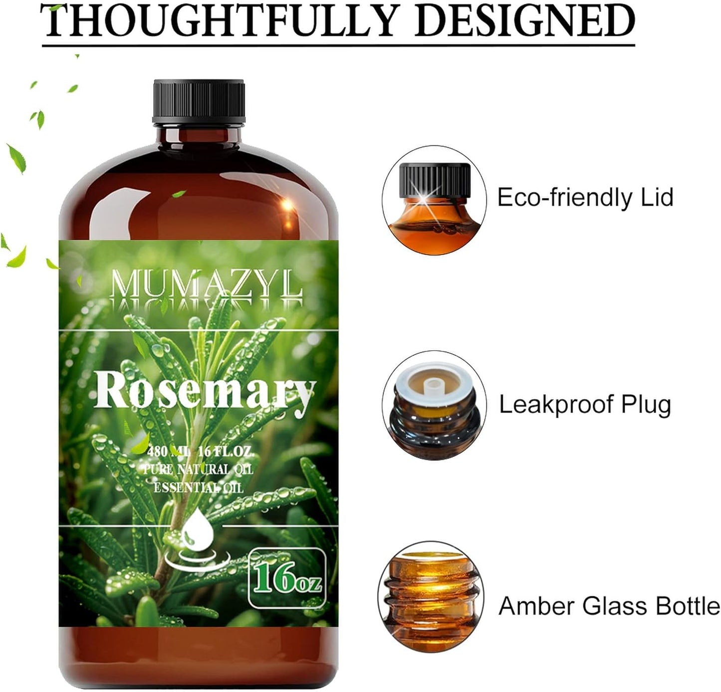 Rosemary Essential Oil, Rosemary Oil 16 Fl Oz 480ML for Diffuser Humidifier Yoga Cleaning DIY Candle Soap Making Essential Oils