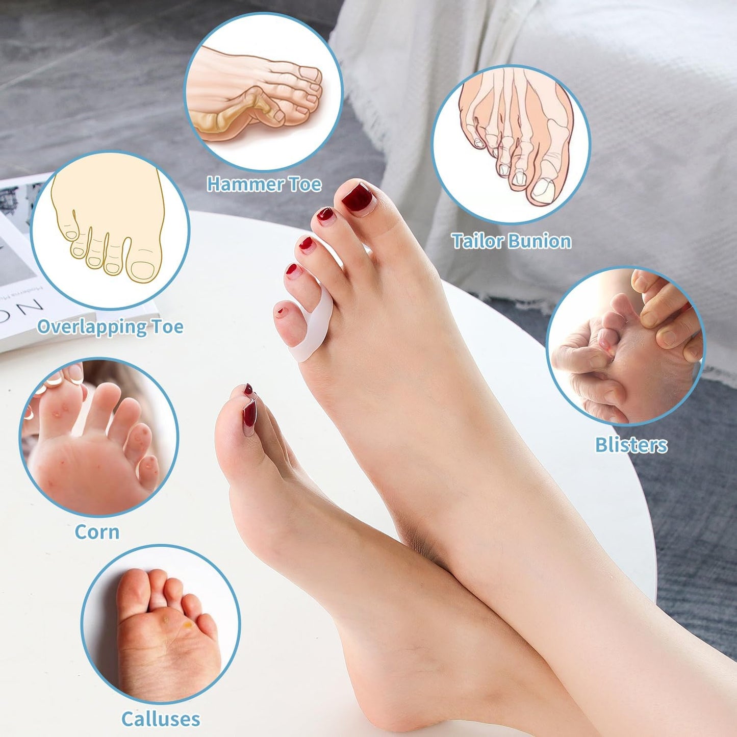 Two Hole Gel Small Toe Separator, 12 Pcs Little Toe Spacer for Overlapping Toe, Calluses, Blister, Relieve Foot Pain, Pinky Toe Corrector for Little Toe Bunion Pain