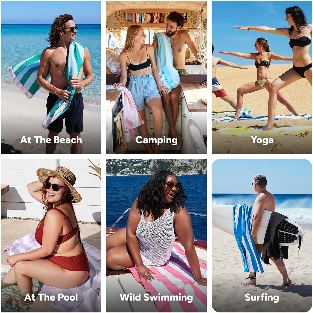 Dock & Bay Beach Towel - Quick Dry, Sand Free - Compact, Lightweight - 100% Recycled - Includes Bag - Pastel Pier - Extra Large (200x90cm, 78x35)