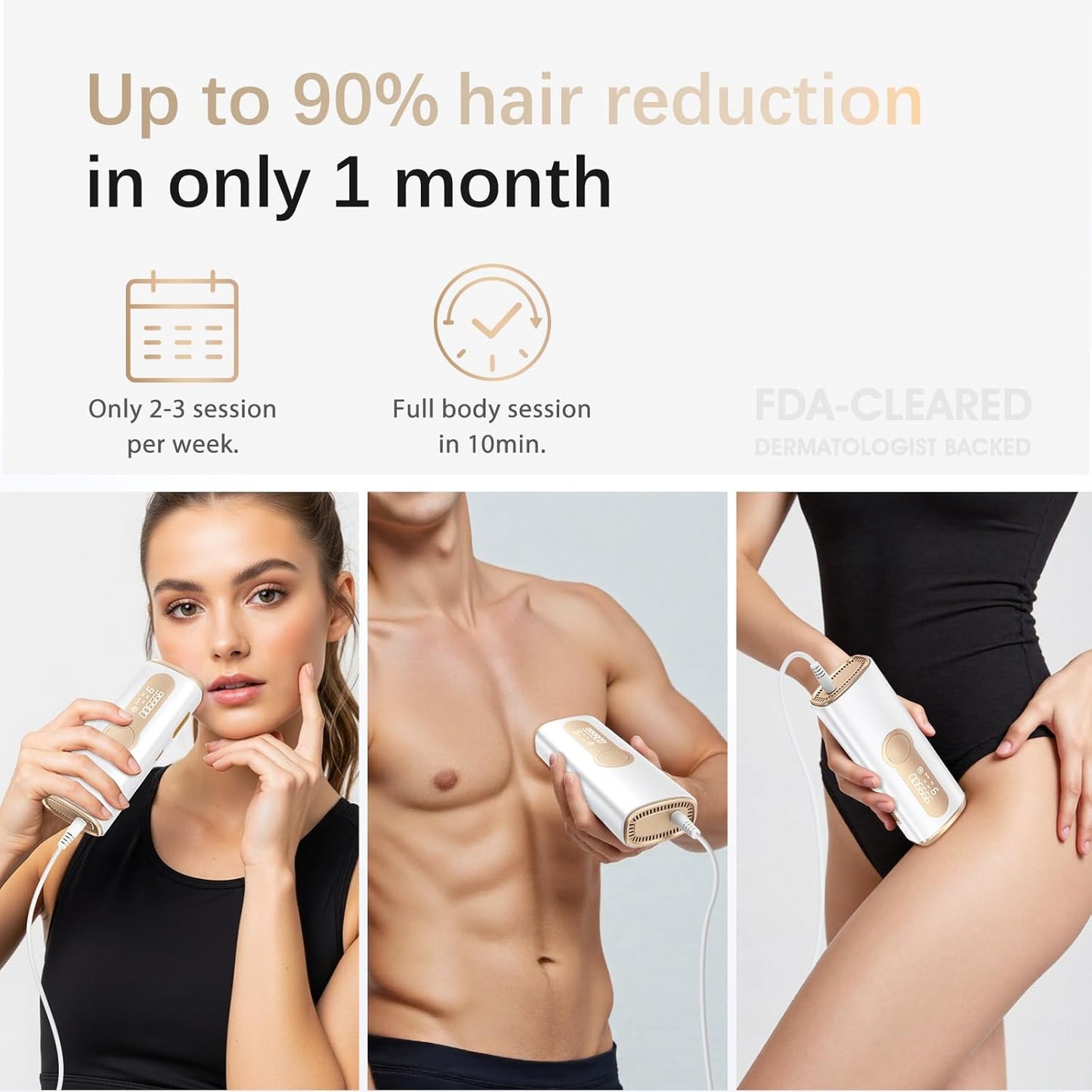 Laser Hair Removal, IPL Laser Hair Removal Device for Women & Men, Safe at-Home Nearly Painless 45°F Ice-Cooling Contact, Long-Lasting Result for Full Body & Face, Off-White