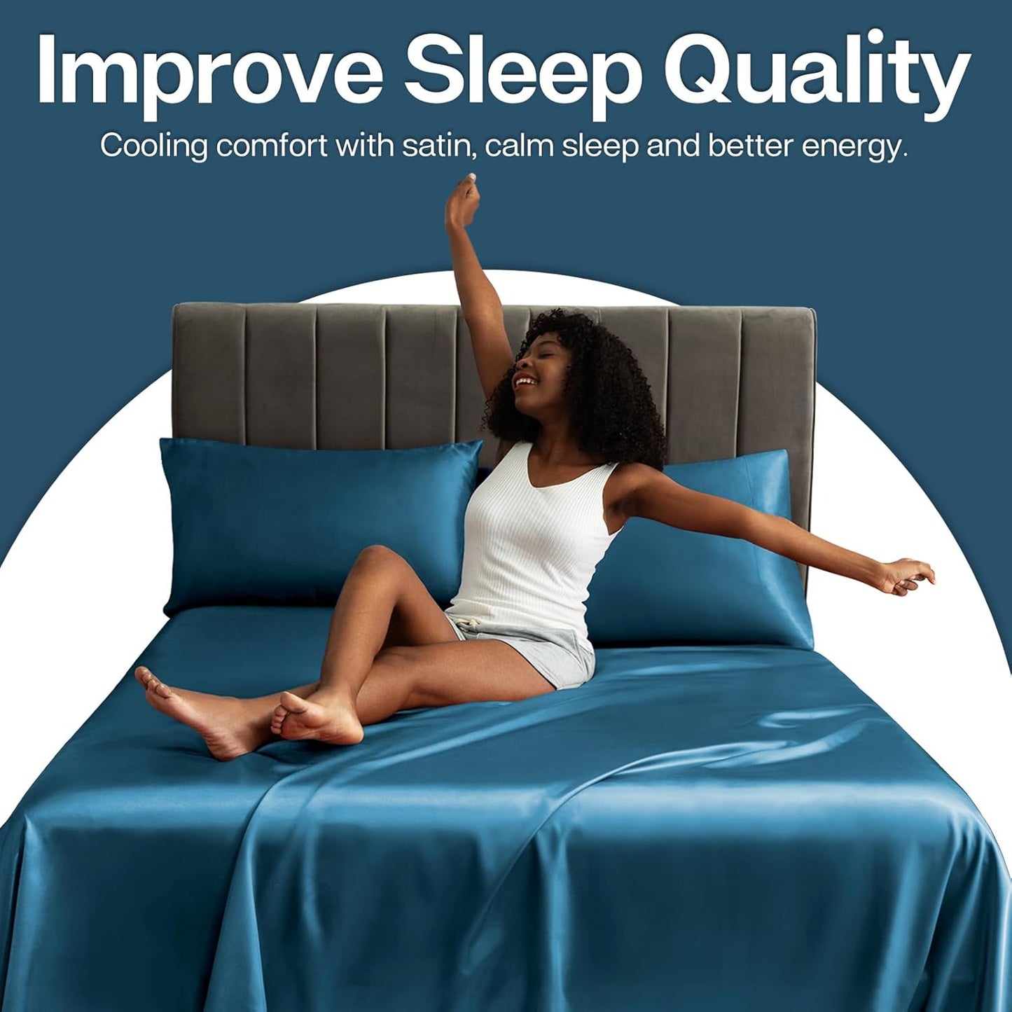 MR&HM Satin Pillowcase for Hair and Skin, Silk Satin Pillowcase 2 Pack, King Size Pillow Cases Set of 2, Silky Pillow Cover with Envelope Closure (20x40, Teal)