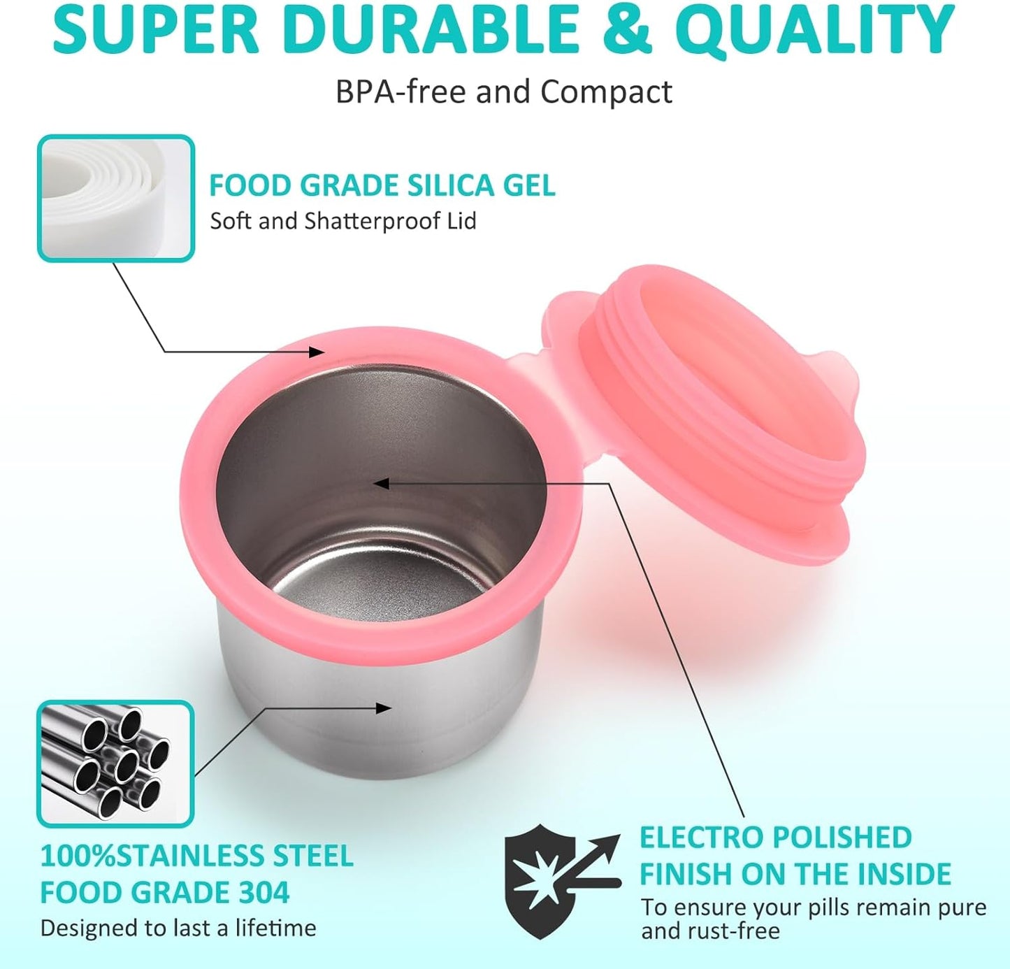 Weekly Metal Pill Case 7 Day, Stainless Steel Pill Box Organizer for Travel, Waterproof Medicine Container, Portable Daliy Pill Holder for Vitamins Fish Oils (Large)