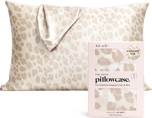 Kitsch Satin Pillowcase with Zipper for Hair & Skin, Softer Than Silk Pillow Cases Queen, Wrinkle-Free, Smooth and Cooling Satin Pillow Covers, Standard Size 19"x26", Leopard