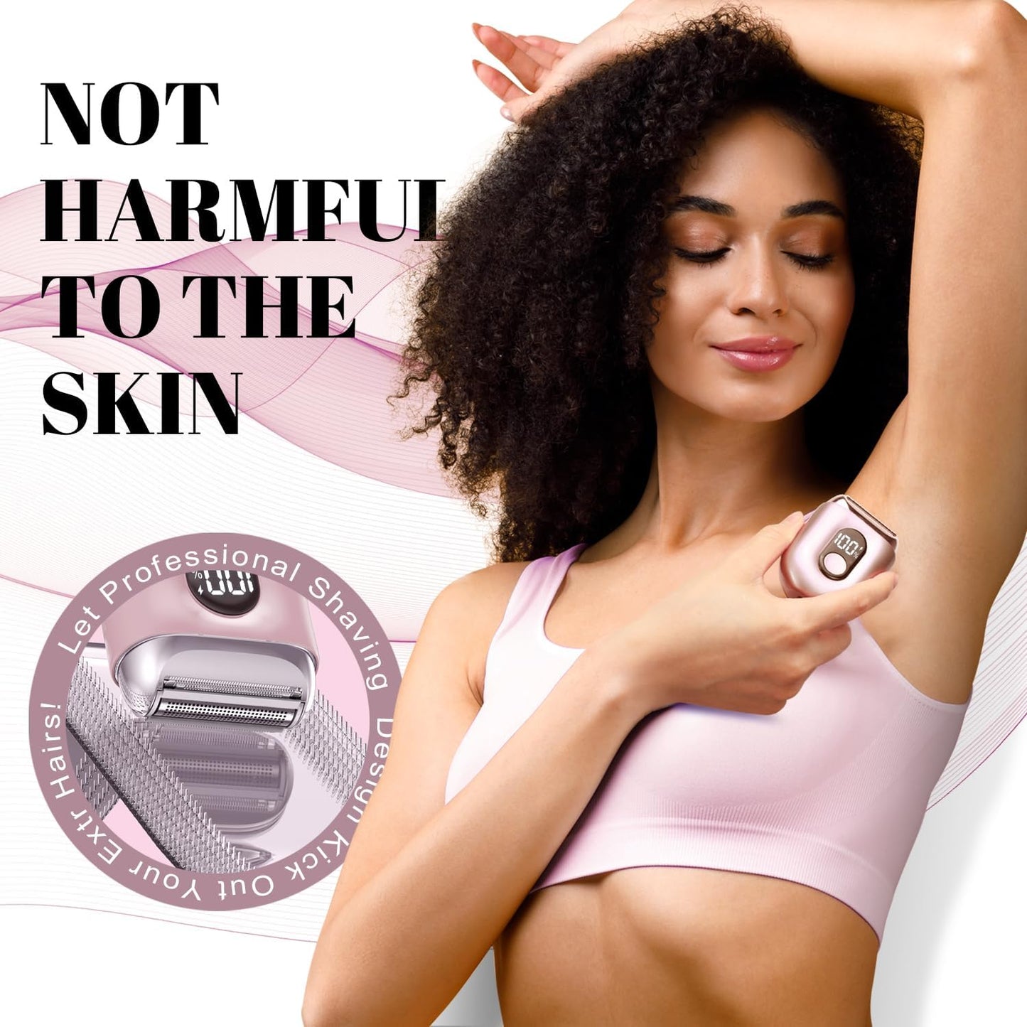 Cordless Electric Shaver for Women: Mini Electric Razors with LED Display - Rechargeable Bikini Trimmer - IPX7 Waterproof Wet Dry Face Razor for Body Pubic Leg (Pink)