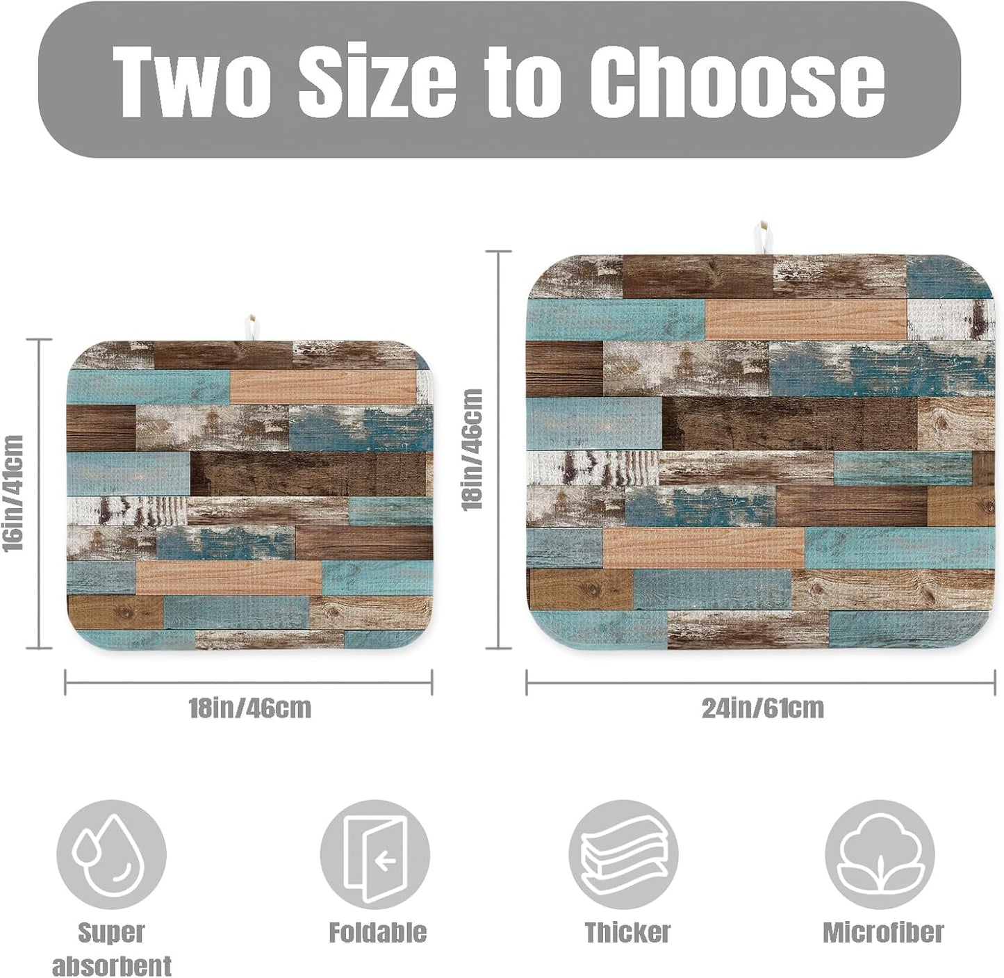 Dish Drying Mat for Kitchen Counter Large 18" x 24" Farmhouse Rustic Wood Absorbent Microfiber Dishes Drainer Rack Mats Pad Reusable Washable