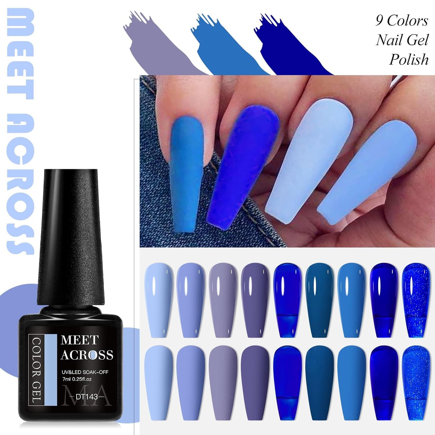 MEET ACROSS 9 Colors Gel Nail Polish + 3PCS Function Gel Nail Polish Kit,Fashion Nail Art Set Design Gifts for Women Manicure Salon (SET8, 12pcs)