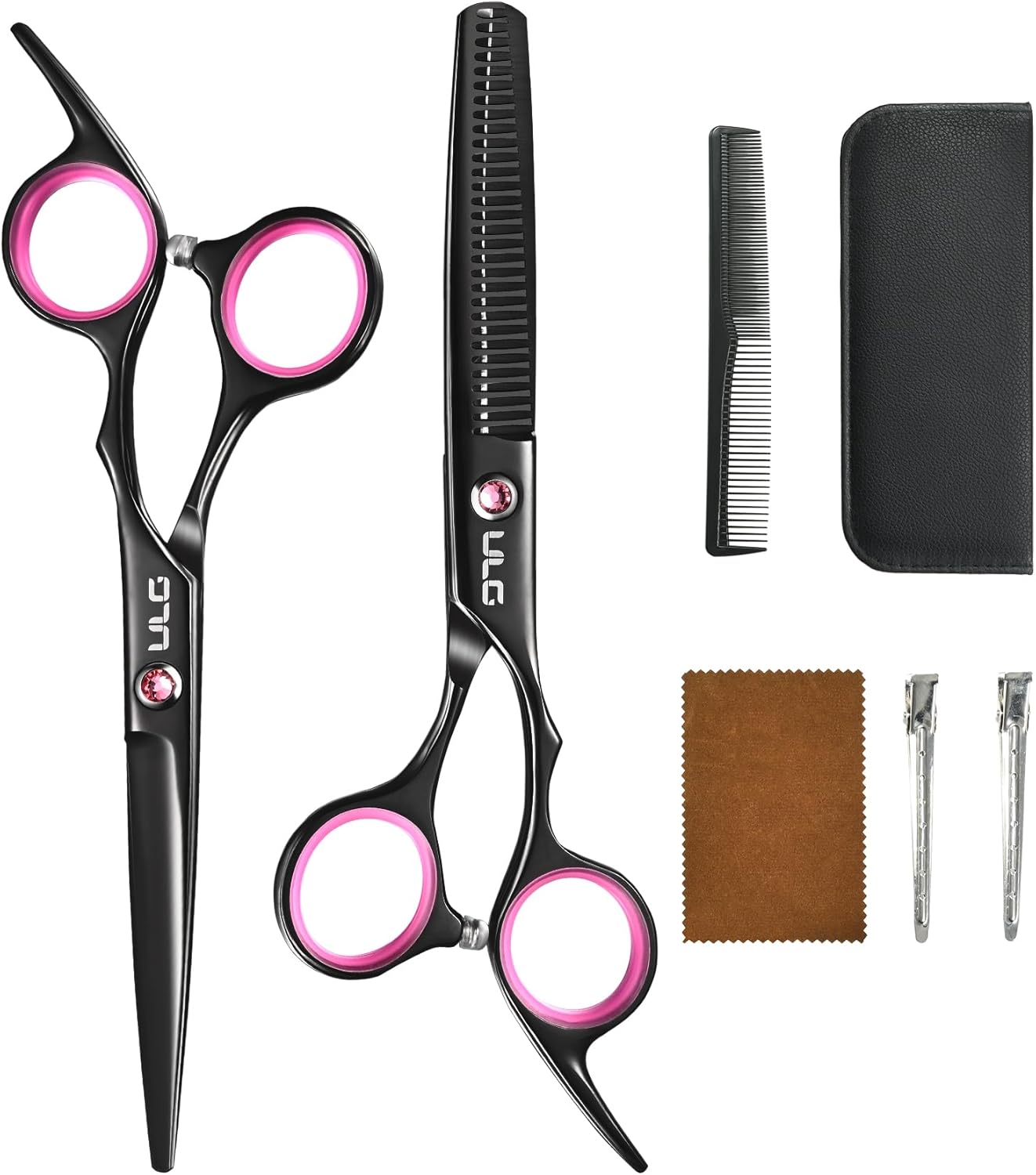 ULG Hair Cutting Scissors Thinning Shears Kit Professional Barber Hairdressing Texturizing Salon Razor Edge Scissor Japanese Stainless Steel 6.5 inch Black