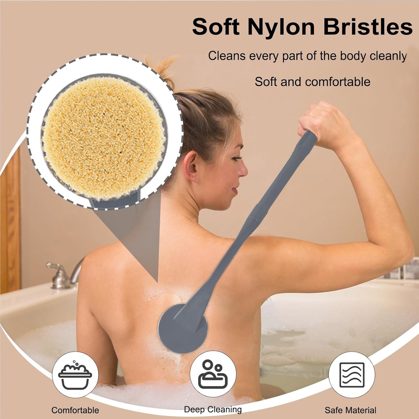 Back Scrubber for Shower,20.5" Bath Brush Long Handle for Deep Cleaning,Back Brush for Shower Men Women(Grey)