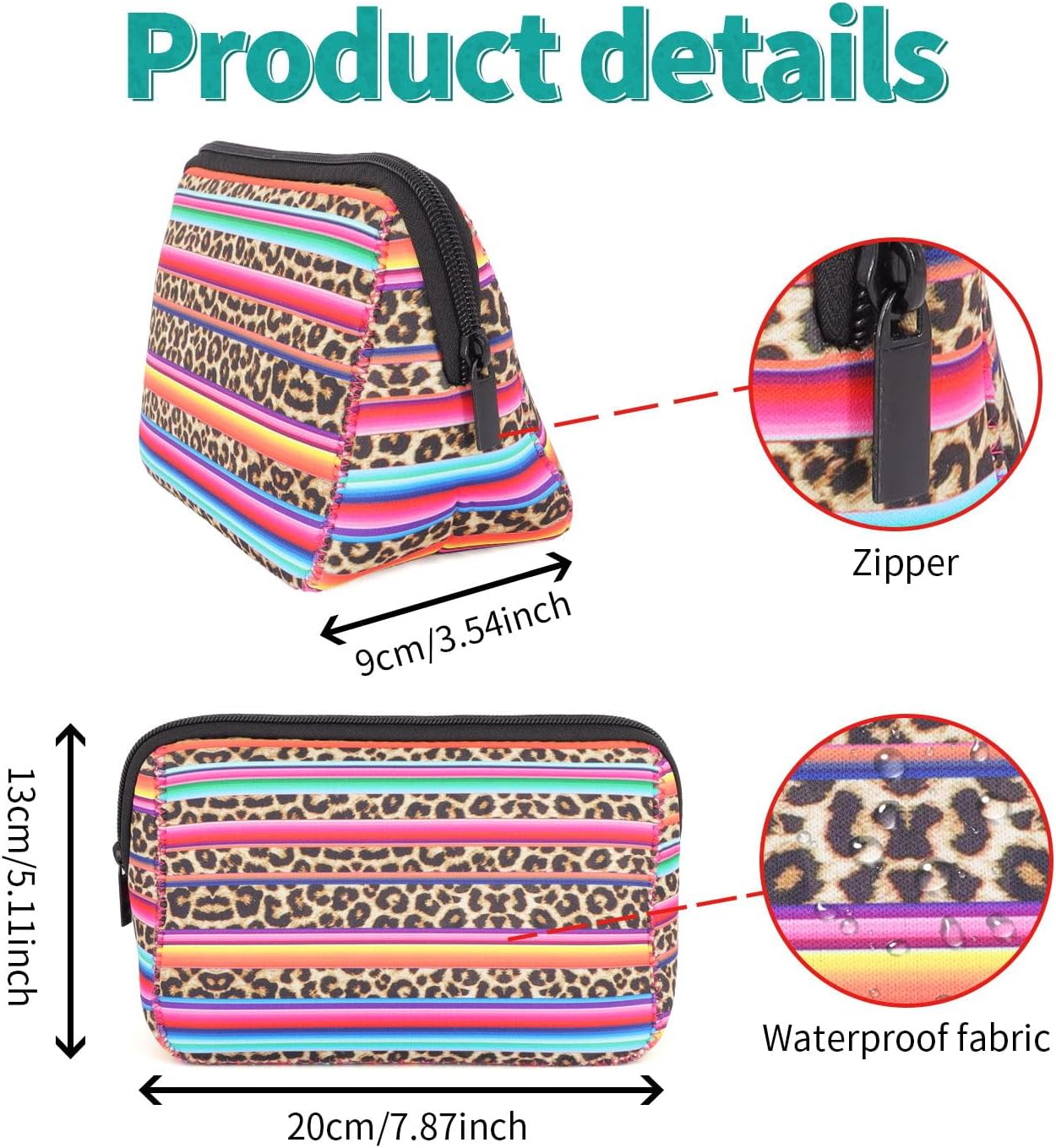 Cosmetic Bag Waterproof Neoprene Zipper Pouch Travel Portable Toiletry Makeup Bags Organizer Case for Women and Girls