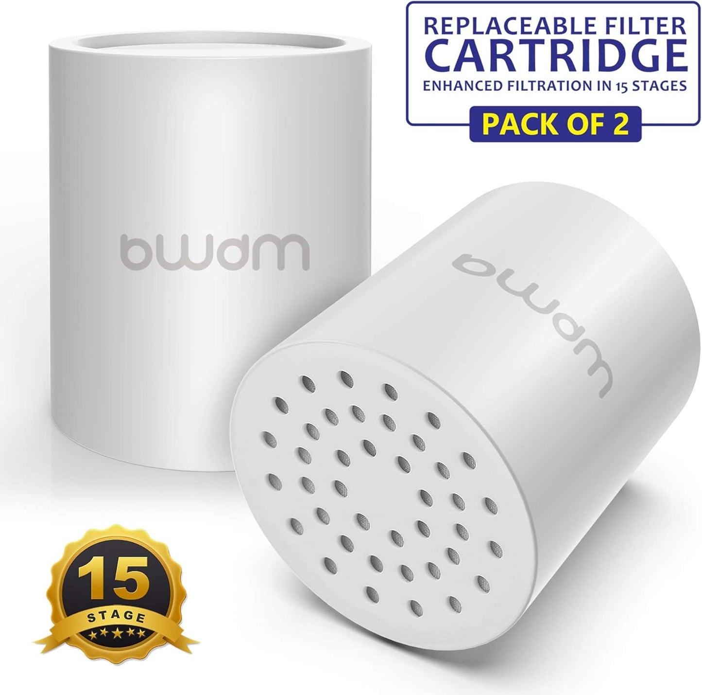 Shower Filter Replacement Cartridge, 15 stage, High Output, Vitamin C, Removing Heavy Metals Hard Water.Universal with Any Shower Filter of Similar Design.Pack of 2