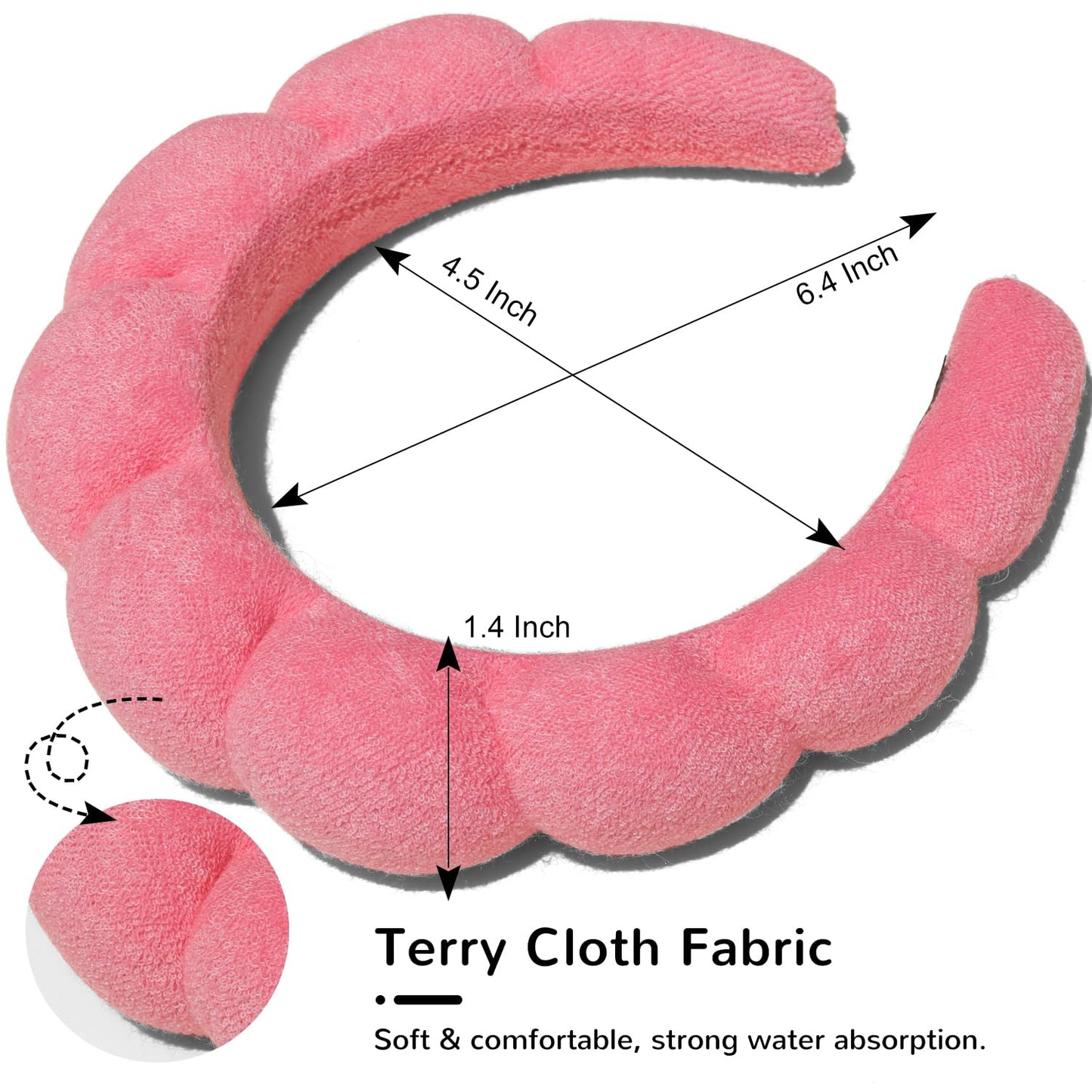 Spa Headbands for Facial Treatments, Makeup Application, and Face Washing - Terry Cloth Headbands with Puffy Design for Skincare and Mask Application