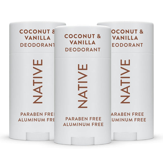 Native Aluminum-Free Clean Deodorant Natural Derived Ingredients, 72HR odor control | Deodorant for Women and Men, Baking Soda, Coconut Oil, Shea Butter | Coconut & Vanilla, 3 pack