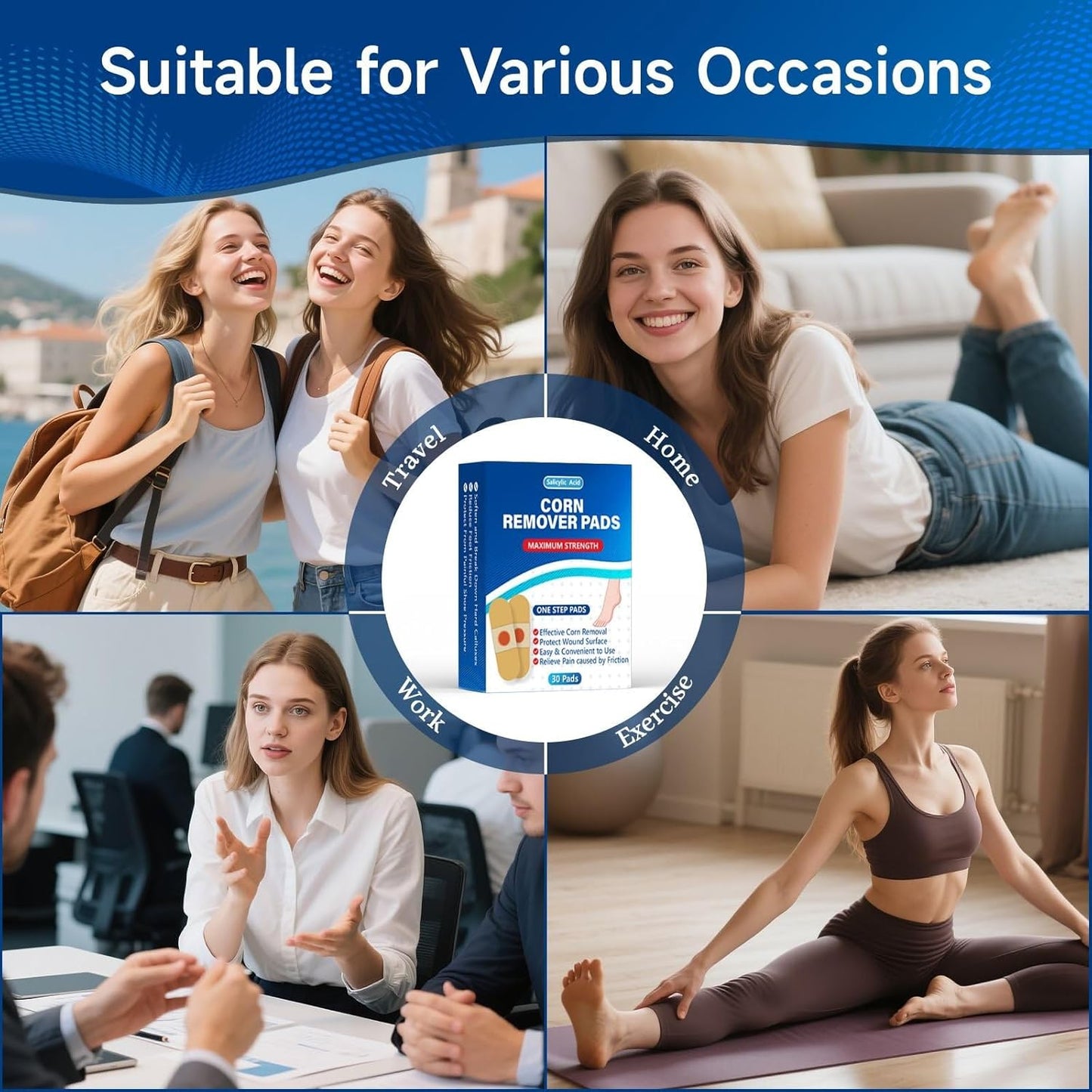 QIYANA Corn Remover Pads for Feet and Toes, 30 Pack Extra Strength 40% Salicylic Acid Medicated Patches, Effective Treatment for Small Callus and Dead Skin