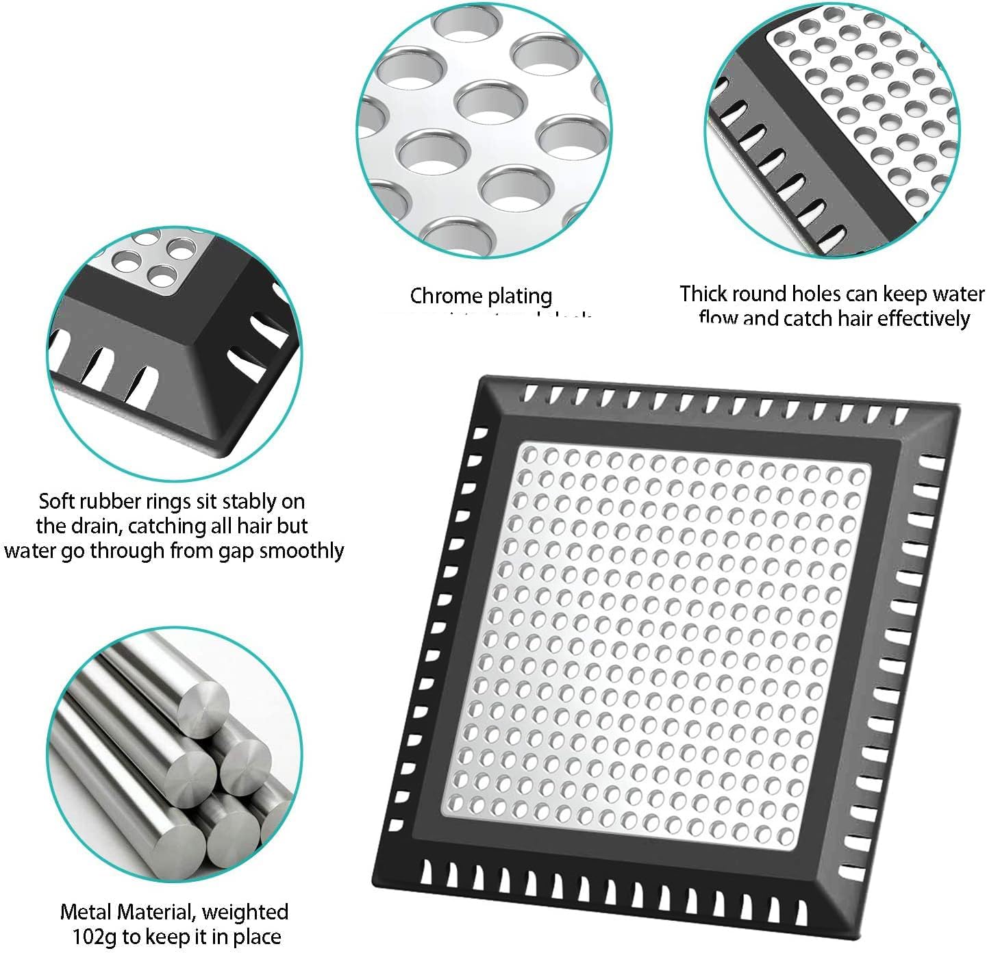 Shower Hair Catcher/Drain Strainer/Drain Hair Catcher Shower Cover for Bathroom Floor Drain, Stainless Steel and Silicone (4 inch, Black)