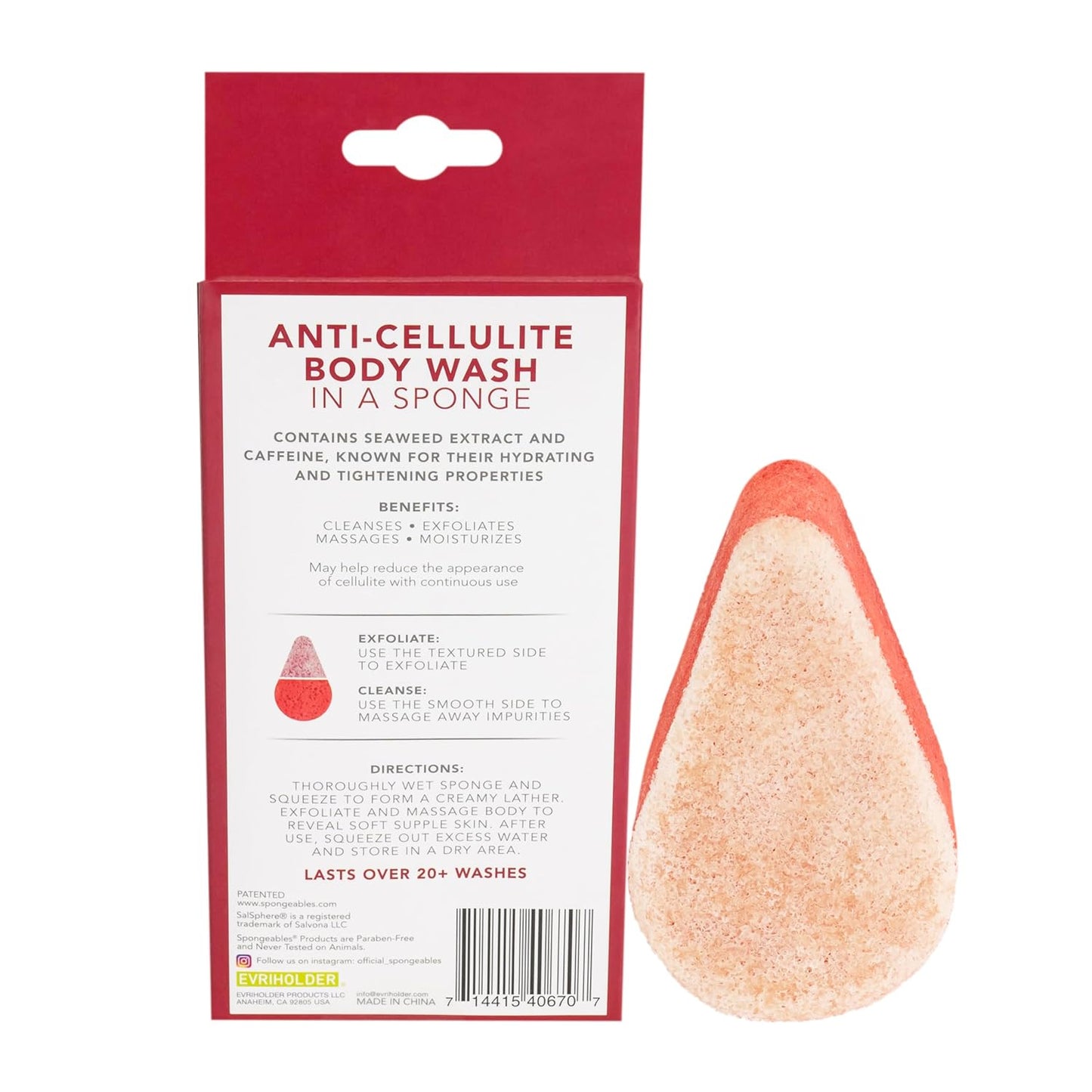 Spongeables Anti Cellulite Body Wash in a 20+ Wash Sponge, English Rose, 3 Count