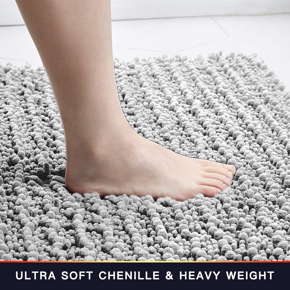 Walensee Bathroom Rug Non Slip Bath Mat (36x24 Inch Light Grey) Water Absorbent Super Soft Shaggy Chenille Machine Washable Dry Extra Thick Perfect Absorbant Best Large Plush Carpet for Shower Floor