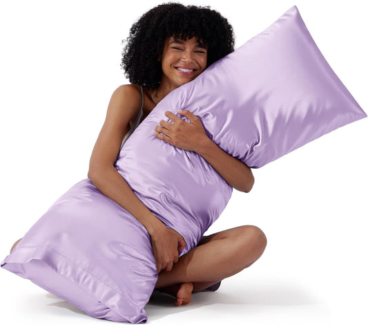 Bedsure Body Pillow Cover 20x54 Inches - Lavender Satin Similar to Silk Pillowcase for Hair and Skin, Cooling and Silky Long Body Pillow Pillowcase with Envelope Closure, Gifts for Women Men