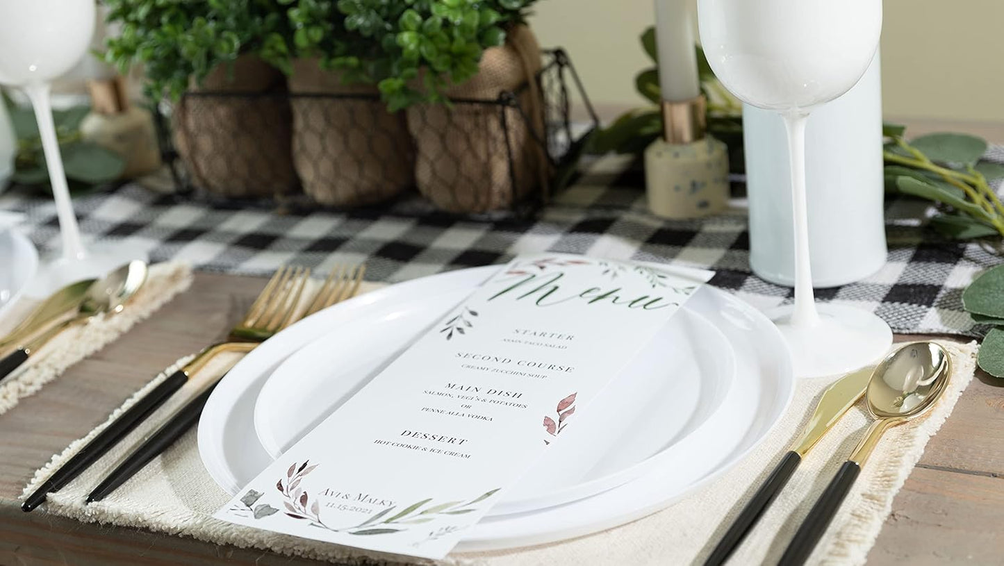 PLASTICPRO [30 Pack 8.6''] White Plastic Party Plates Edge Collection Premium heavyweight Elegant Disposable Tableware Dishes