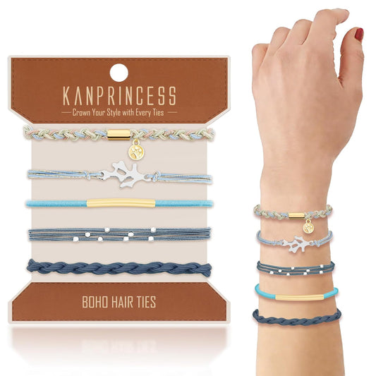 Hair Tie Bracelet, 5 Pcs Boho Hair Ties For Girls and Women, Elastic Hair Ties, Hair Bands For Ponytails, Ponytail Holder For Daily Life, Sport, Cooking, Working (Set 16)