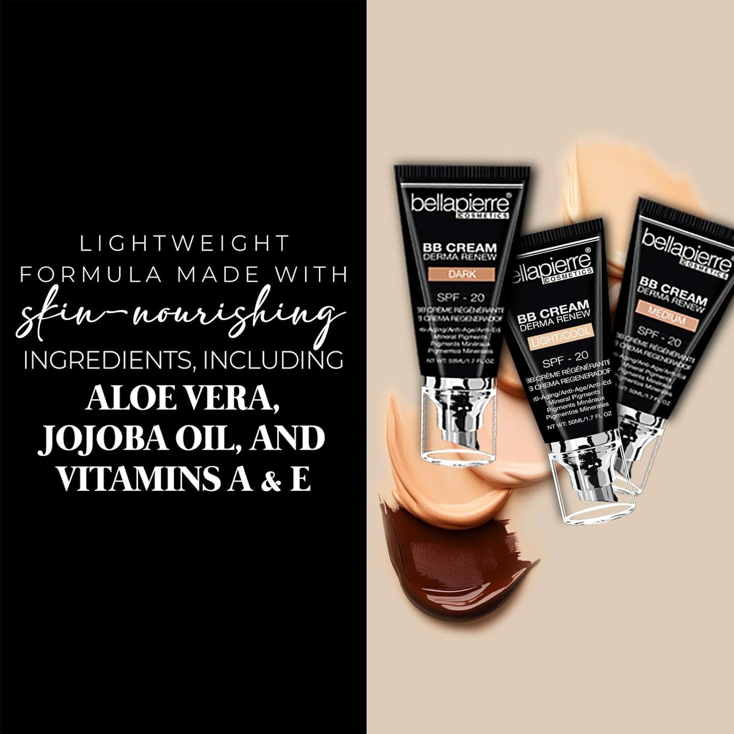 Bellapierre BB Cream SPF 20 – Mineral Sunscreen & Liquid Foundation, Lightweight Face Moisturizer with Buildable Coverage, Matte Finish, Non-Toxic, Paraben-Free, Cruelty-Free – 1.7 oz - Light Cool