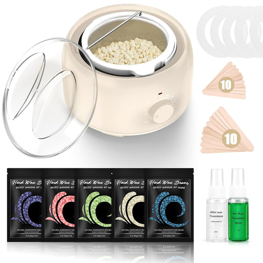 Waxing Kit - TIKESI Wax Warmer for Hair Removal, Hard Wax Kit with 14oz 5 Bags Hard Wax Beans for Full Body, Legs, Face, Eyebrows, Bikini, Brazilian Waxing Kit for Women Men