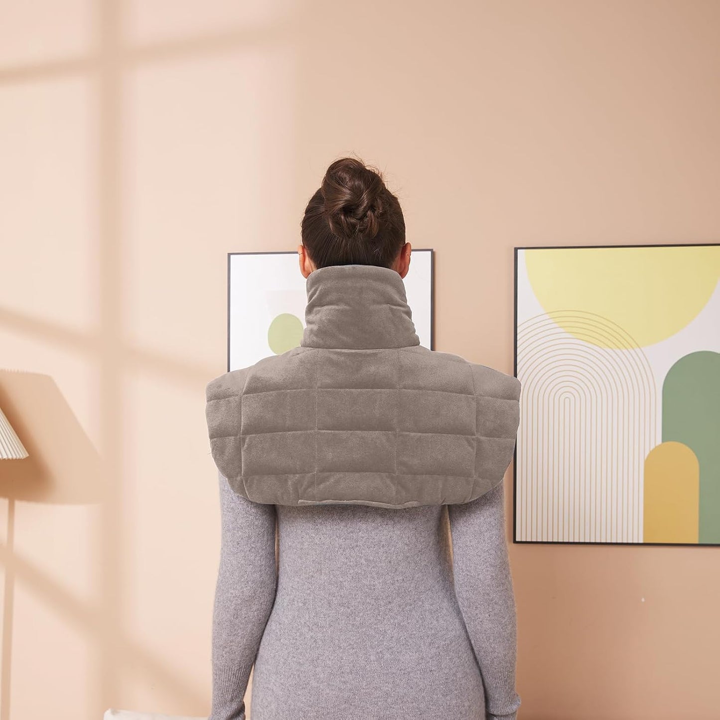 Ambershine 19''x24'' Weighted Neck & Shoulder Heating Pad, 2.5lbs with 12 Temperature Settings& 4 Auto-Off Timers, Pain Relief for Neck/Shoulder/Back, Christmas Gifts for Women Men Mom Dad(Light Tan)