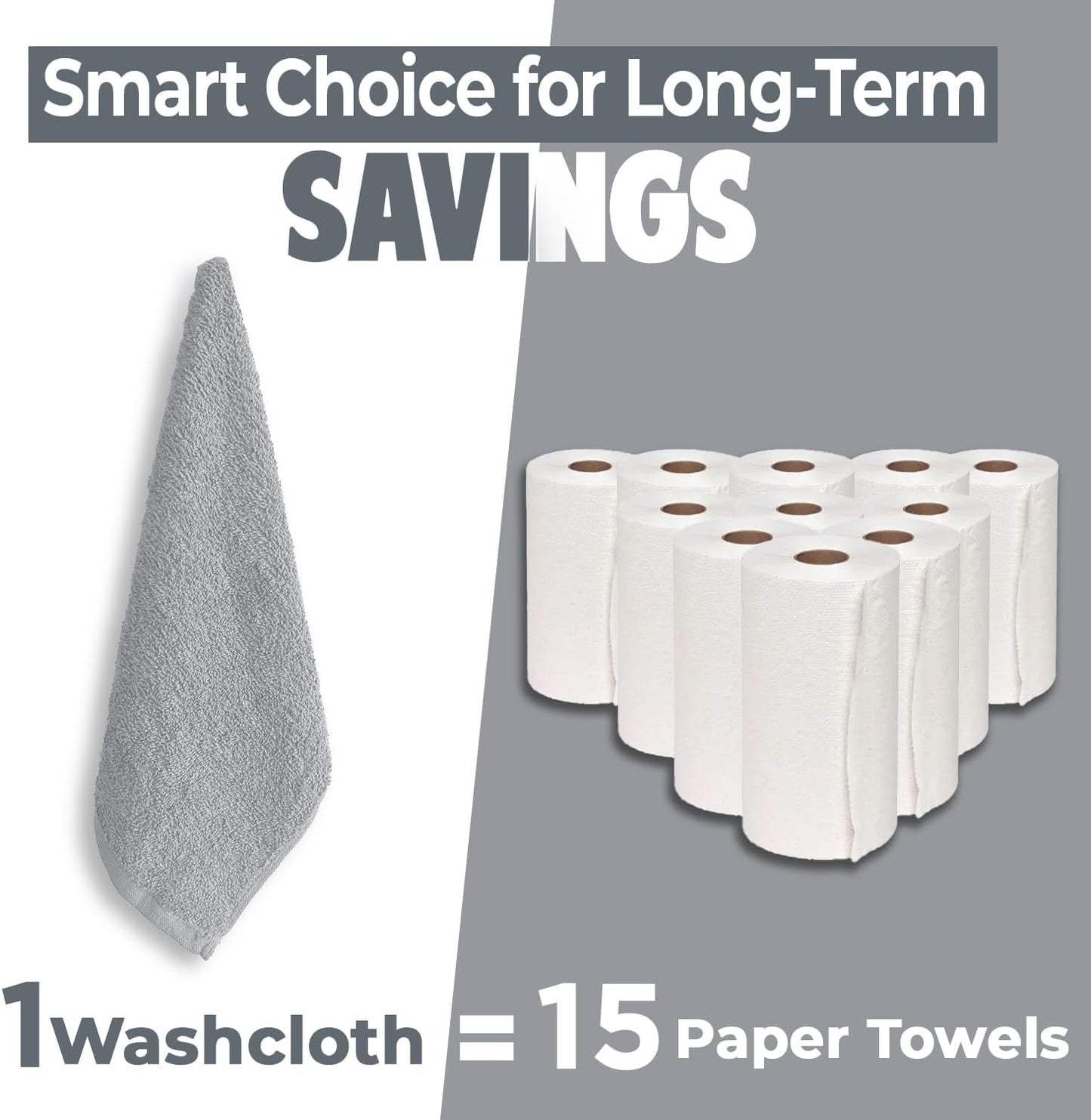 DAN RIVER 100% Cotton Wash Cloths 12 Pack [12x12] Soft & Absorbent wash Clothes, Gym, Hotels & Spa Perfect for Everyday Use Fingertip Towels, Silver