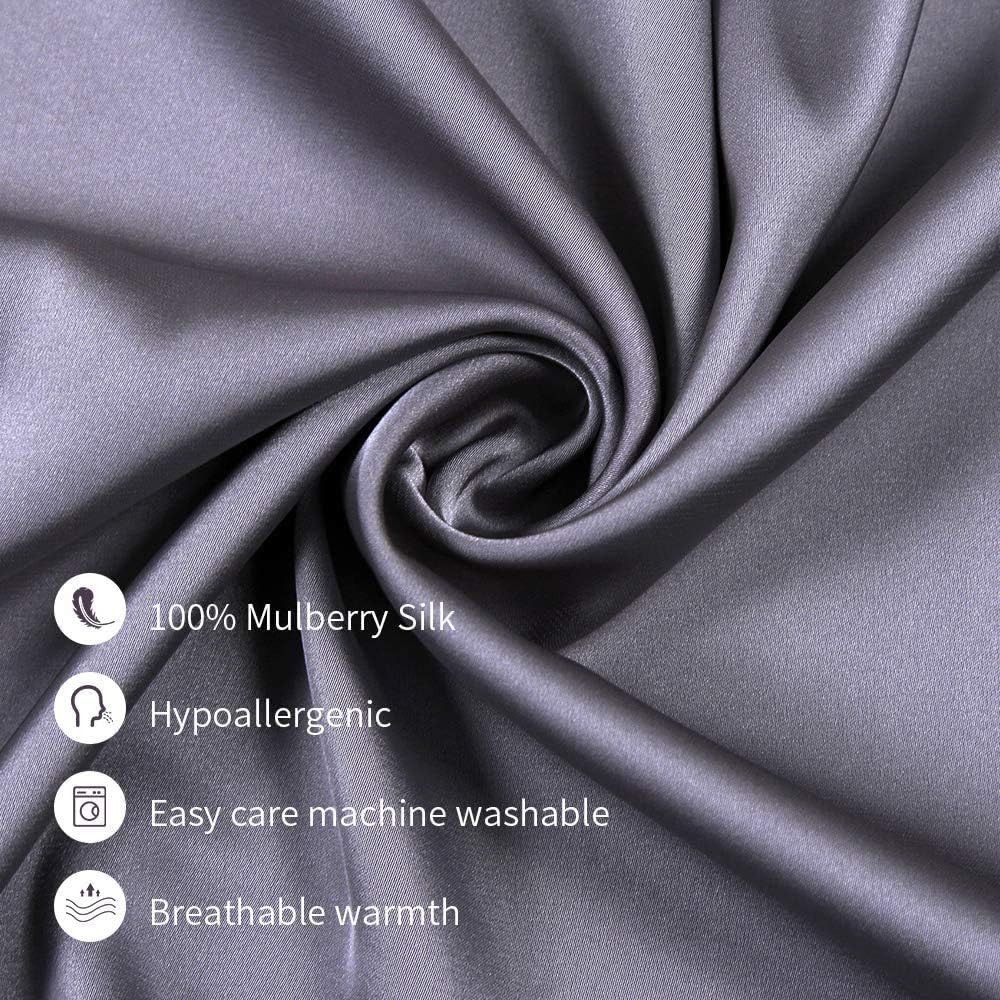 100% Mulberry Silk Pillowcases Set of 2 for Hair and Skin and Super Soft and Breathable Standard Size Nature Silk Pillowcases (Standard, Gray)