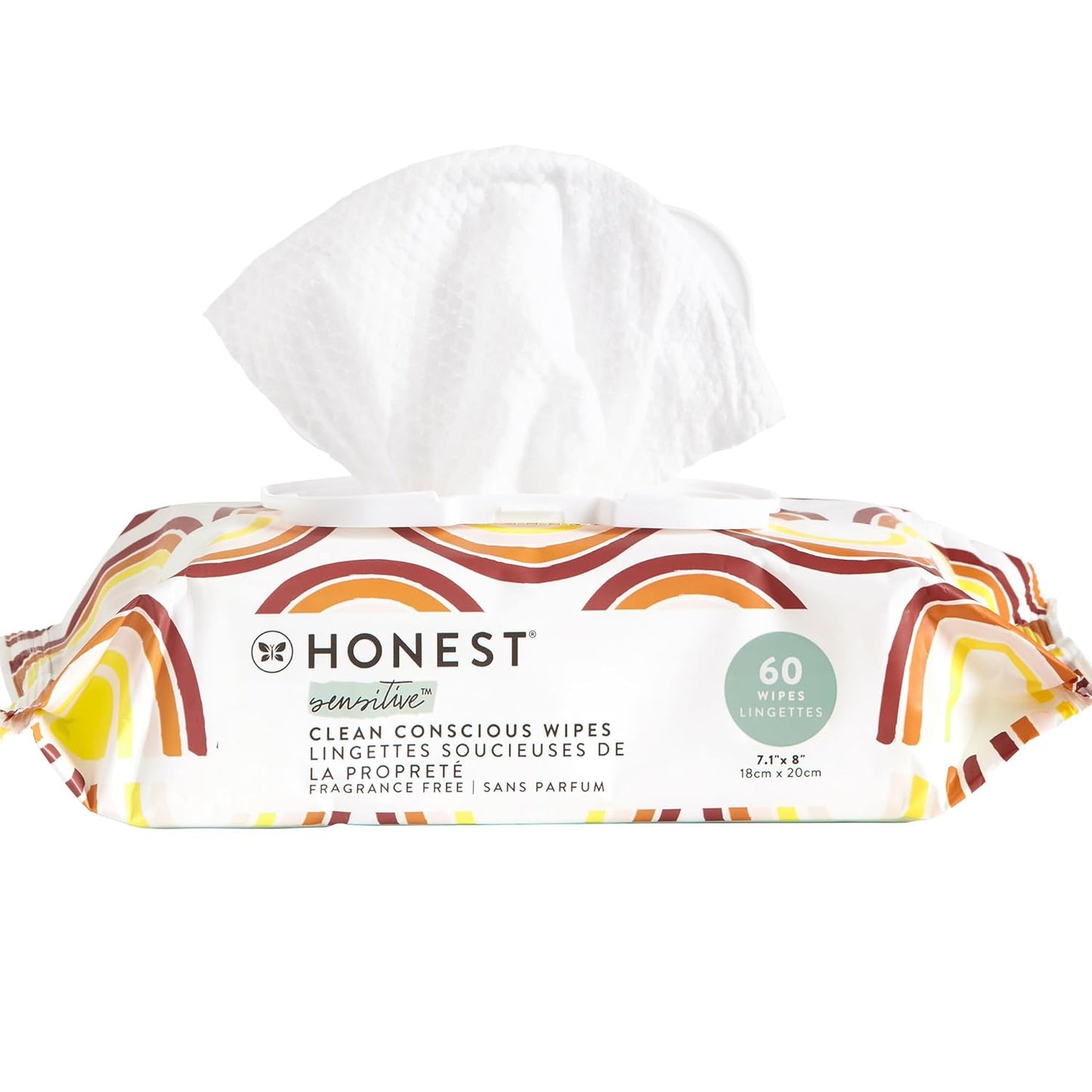 The Honest Company Clean Conscious Multi-Use Wipes Hypoallergenic and Unscented for Sensitive Baby Skin Over 99% Water Compostable Plant Based Baby Wipes Rainbow 60 Count