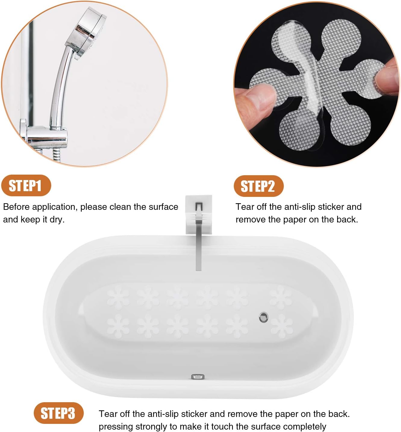 Bathtub Stickers Non-Slip, 12 PCS Safety Shower Treads Adhesive Appliques with Premium Scraper