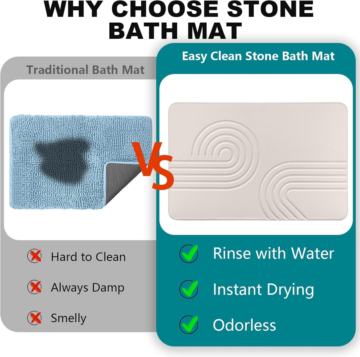 Elfcool Stone Bath Mat Diatomaceous Earth Shower Mat Non Slip Quick Dry Bath Stone Mat Super Absorbent Bathroom Floor Mat for Bathroom Kitchen Counter (Off White 02)