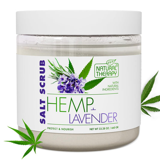 Natural Therapy Hemp & Lavender Salt Scrub – Exfoliating Body Scrub for Women – Moisturizing and Nourishing Skin – with Pure Oils and Dead Sea Minerals (23.28 Oz)