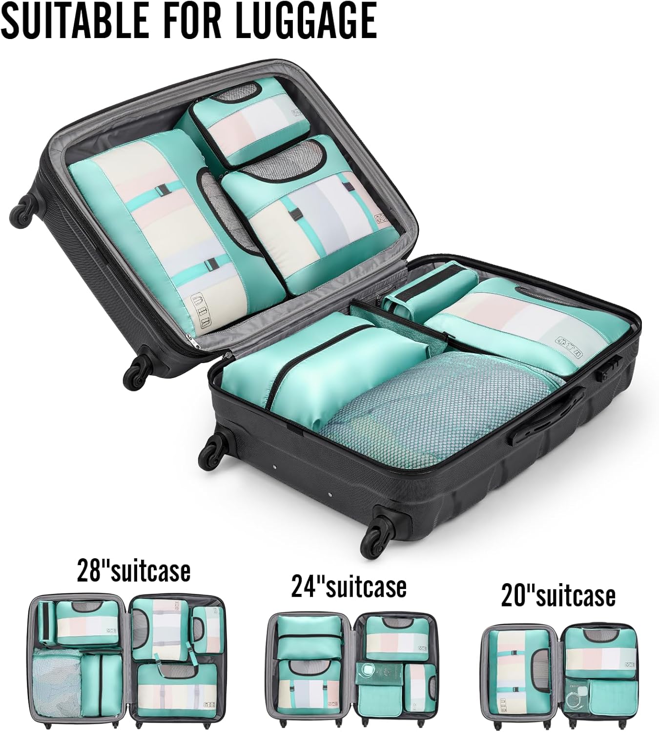 Veken 8 Set Packing Cubes for Travel Essentials, Suitcase Organizer Bags in 4 Sizes, Carry-On Luggage Accessories with Large Laundry & Hanging Toiletry Bag, Must-Have for Airplane, Road Trip & Camping