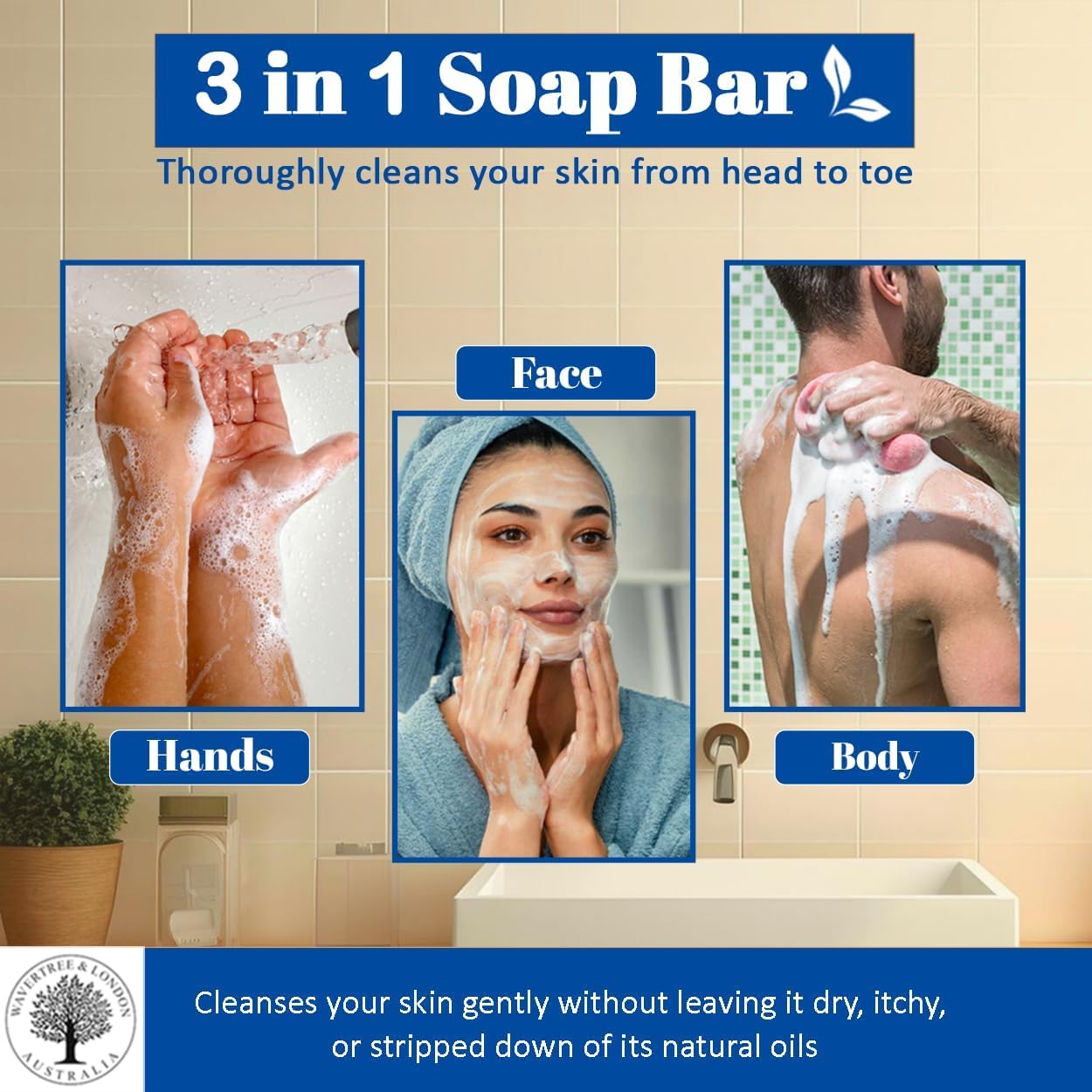 Wavertree & London Prosecco Scented Natural Soap Bar, 7oz Moisturizing French Triple Milled Soap Bar for Women & Men enriched with shea butter - Pure Bath & Body soap bar for All Skin Types