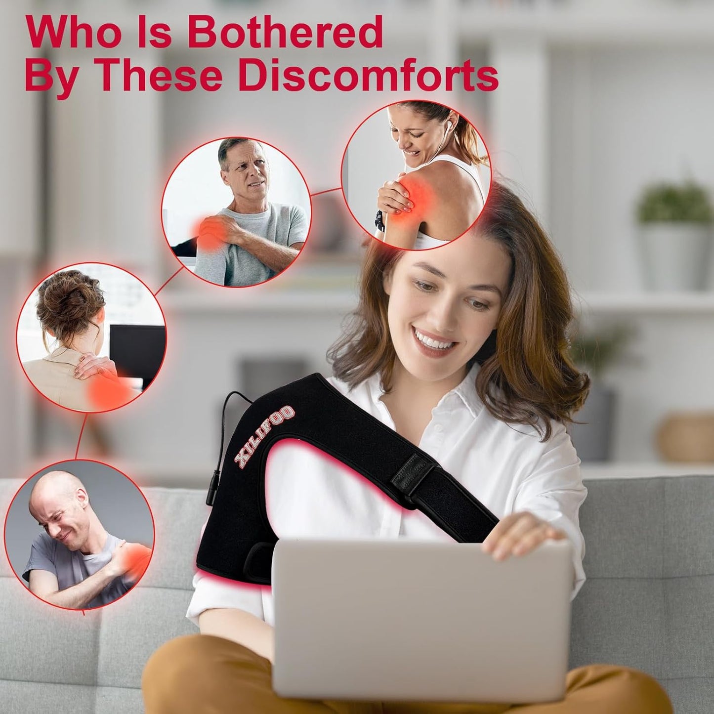 2025 Red Light Therapy for Shoulder Wrap Infrared Heating Pad for Muscle Relaxation and Everyday Comfort with 86LEDs and Magic Stretch Tape