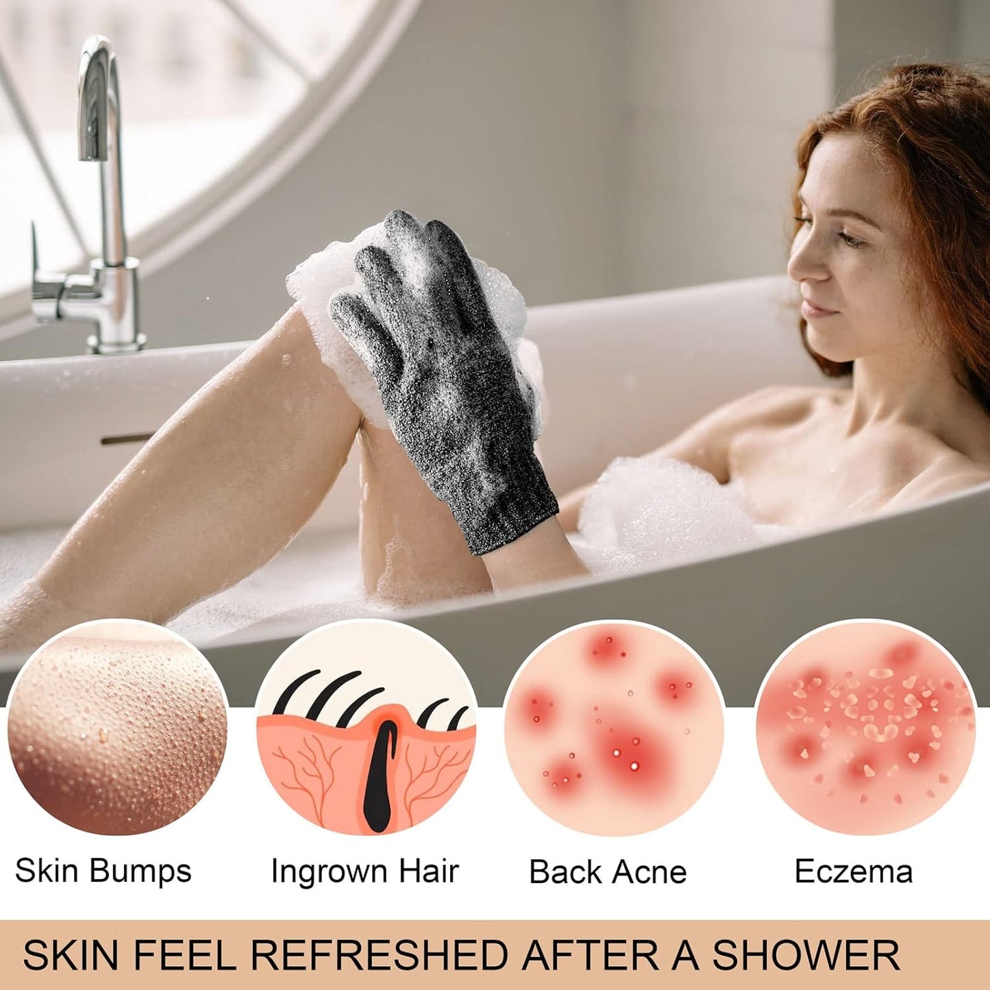 MIG4U Shower Exfoliating Scrub Gloves, Bathing Gloves Body Wash Dead Skin Removal Deep Cleansing Sponge Loofah for Women Men