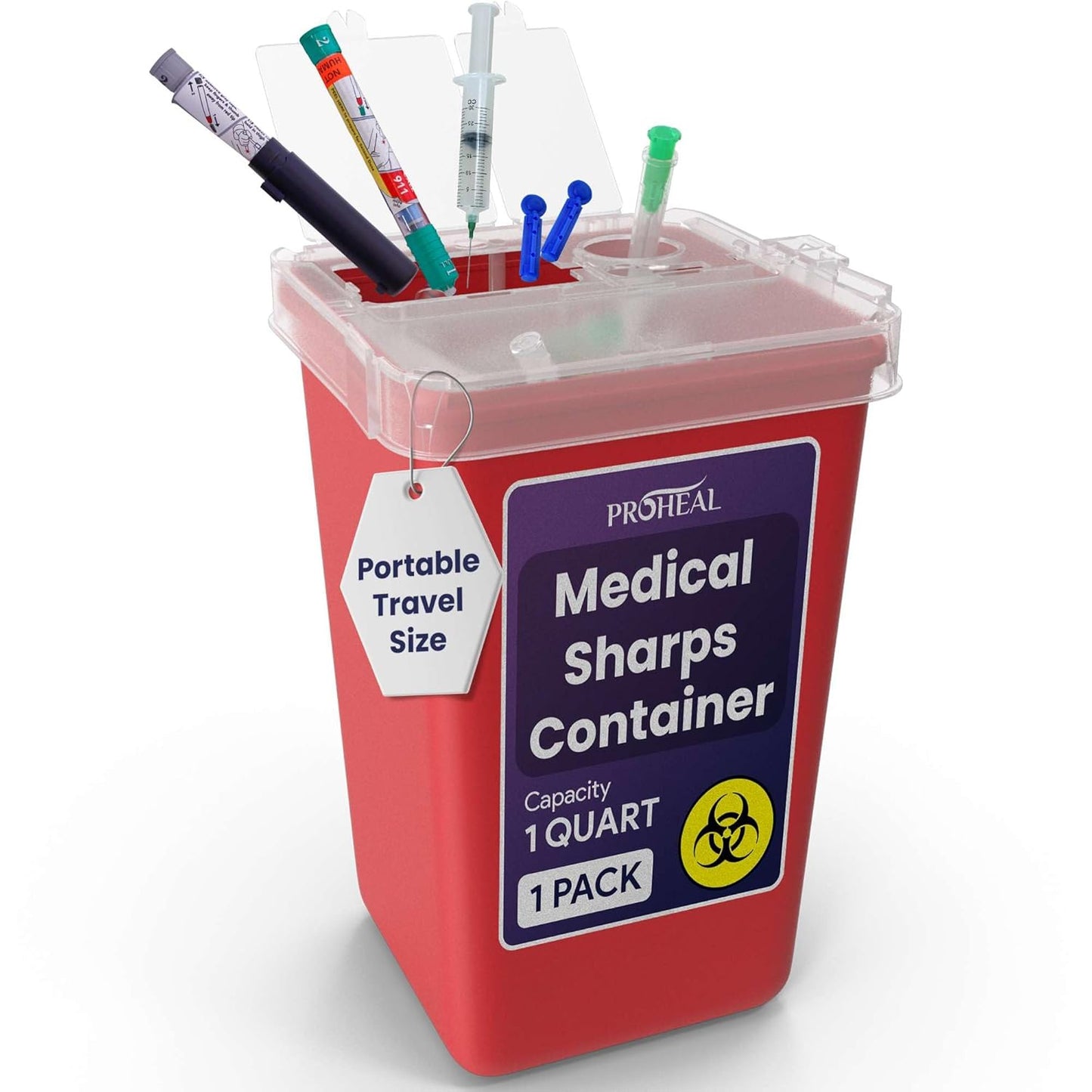 Small Sharps Containers for Home Use, 10 Pack - 1 Quart Needle Disposal Container for Diabetes Needles, Syringes, and Blades - Portable Travel Size for Biohazard Medical Waste