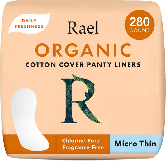 Rael Panty Liners for Women, Organic Cotton Cover - Daily Pantiliners, Light Absorbency, Unscented, Chlorine Free (Micro Thin, 280 Count)