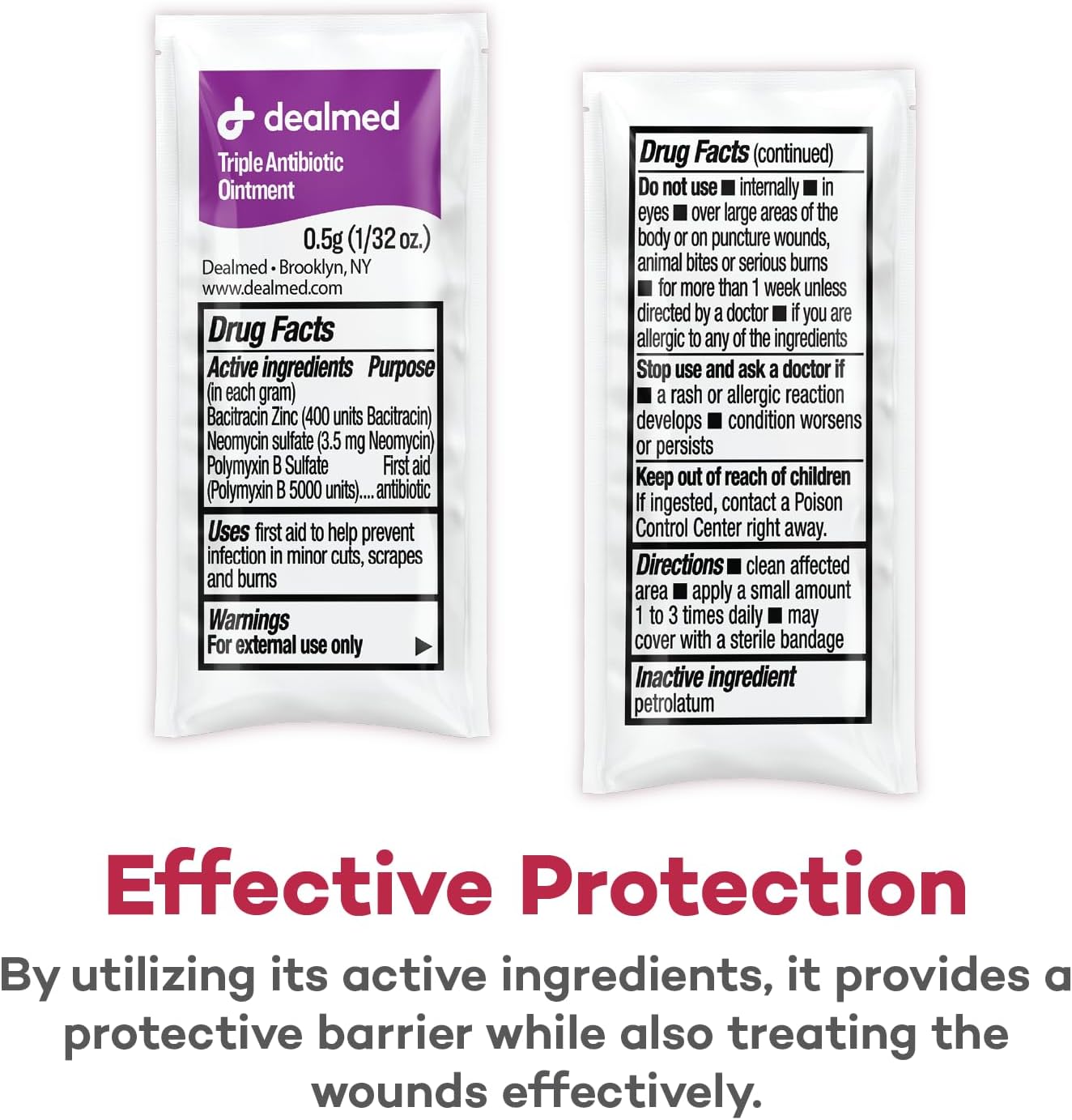 Dealmed Triple Antibiotic Ointment – Made in The USA, Single-Use Packets for Instant Relief from Cuts, Scrapes and Burns, 144 Packets/Box (.5g) - Pack of 1