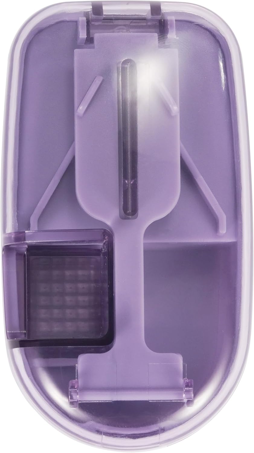 Pill Cutter Splitter for Small and Tiny Pills, or Large Pills. V-Shaped Design for Multiple Sizes. Safety Blade Guard. Loss-Proof Built-in Small Brush & Sliding Door Pill Storage (Purple)