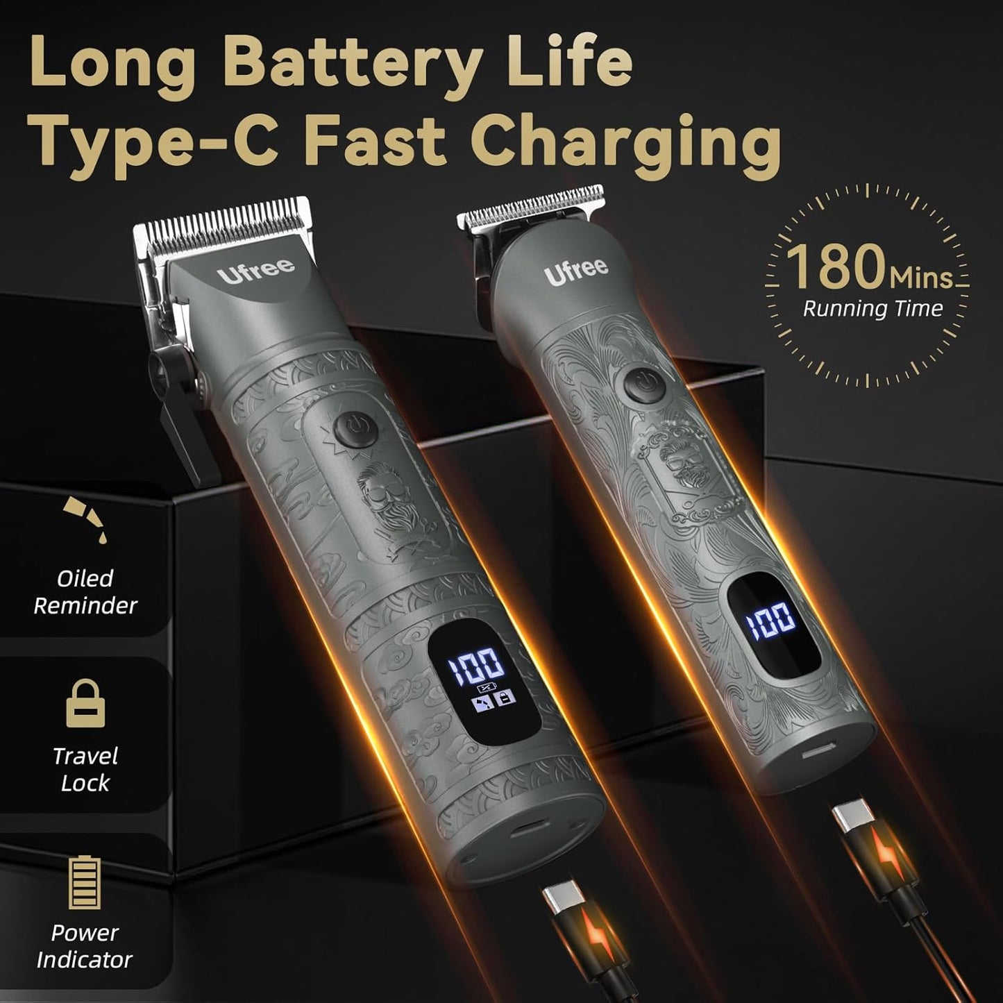 Ufree Beard Trimmer for Men Professional with Hair Clippers, Barber Clippers and Trimmers Set, Electric Razor Shavers for Men, Cordless Mens Grooming Kit for Nose, Ear, Face, Hair, Gifts