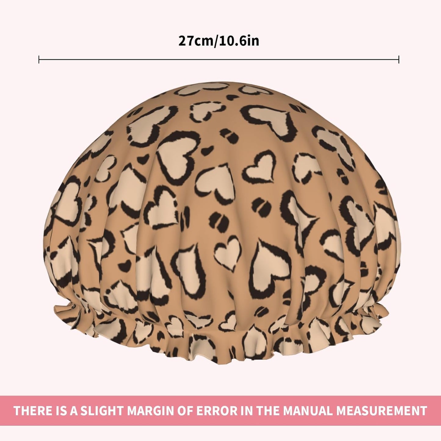 Leopard Print Shower Caps Brown Heart Dual-Layer Waterproof Bath Hat Reusable Hair Caps Elastic Hair Hat for Shower Cooking Clean Makeup Travel