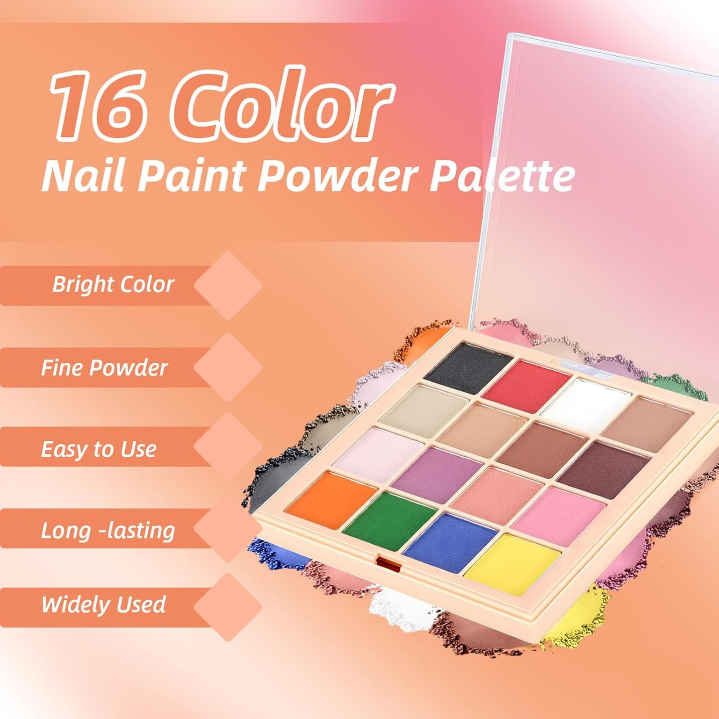 Nail Pigment Powder Palette Set, 16 Colors Ombre Nail Powder Palette Nude Brown Light Blue French Aura Nails Ombre Nail Brush Long-lasting Manicure Nail Art DIY Accessories (09)