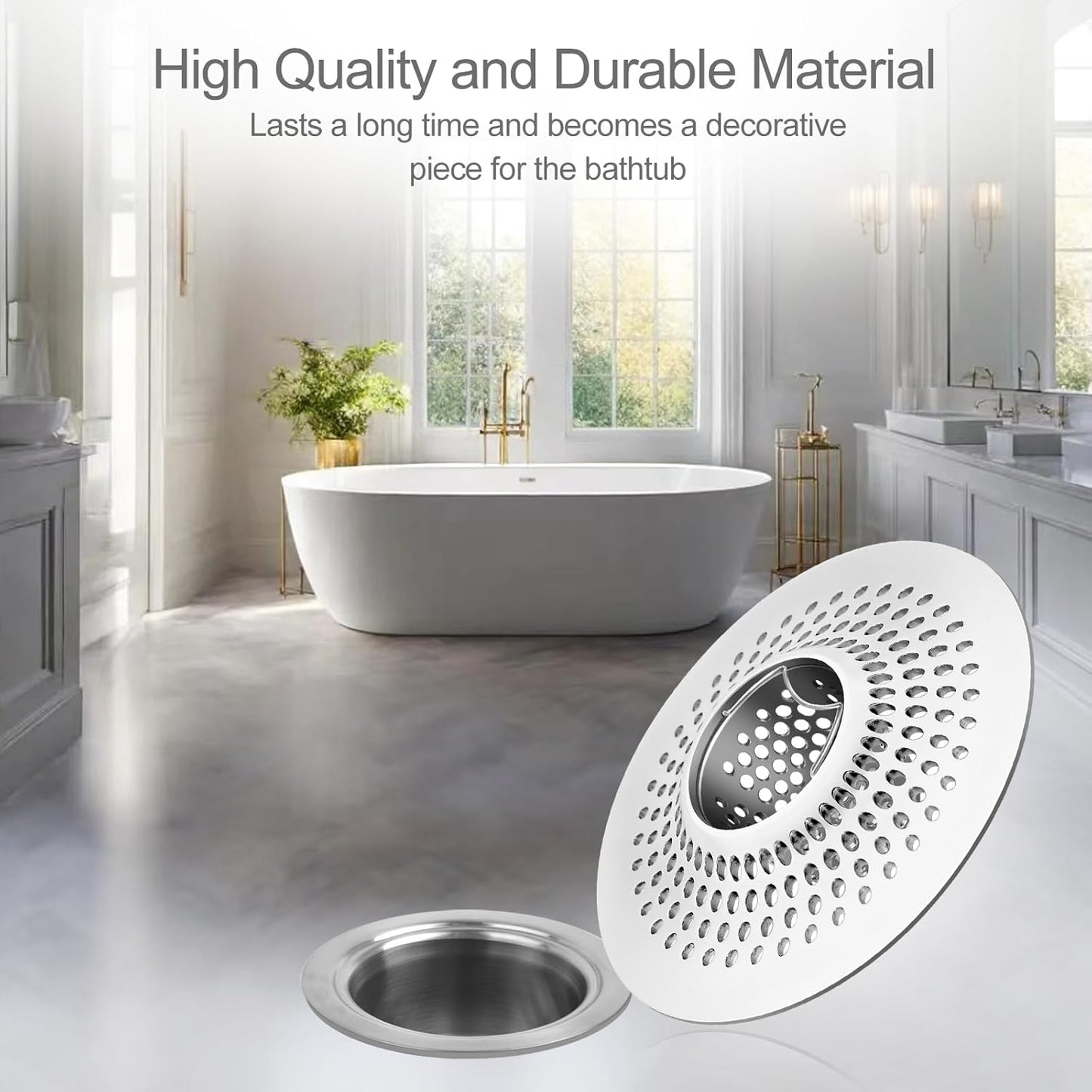 LEKEYE Shower Drain Hair Catcher/Bathroom Drain Cover/Bathtub Drain Strainer/Shower Stall Drain Protector(Pearl Chrome)