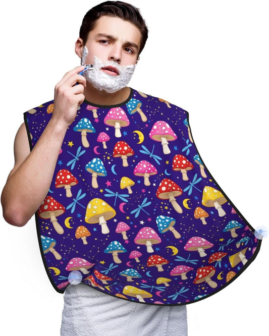 Adjustable Non-Stick Beard Apron, Hair Catcher Cape for Shaving Grooming, Waterproof with Suction Cups Men, Vintage Trippy Moon Star Mushroom Retro Shave Bib