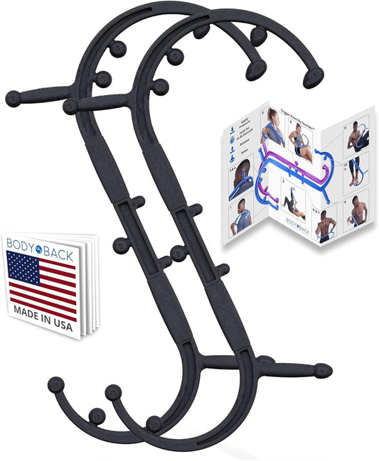 Body Back Buddy Elite Trigger Point Massage Tool, Neck and Back Massager Handheld, Manual Self Massager, Massage Cane, Muscle Knot Remover with Instructions, 2-Pack Bundle (Black)