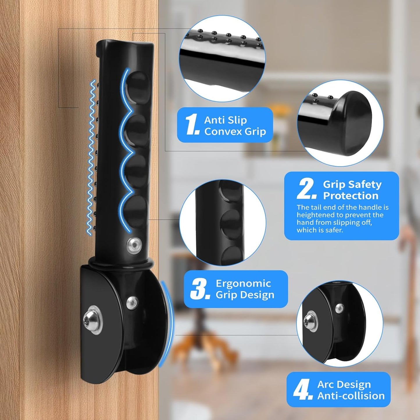 Flip Up Grab Bar for Wall,Door Assistant Support Grip Handle,Doorway Flip Assist Handle for Elderly,Supports Up to 300lbs (Dark Black 2pcs)